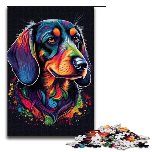 Puzzle 1000 Teile Dackel Farbpuzzle für Erwachsene Holz Lernspiel Herausforderung Spielzeug 75x50cm von QSYFNBZL