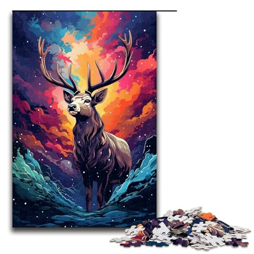 Puzzle 1000 Teile Der Hirschkopf im Krater ist von Spritzern umgeben für Erwachsene Holz Lernspiel Herausforderungsspielzeug 75 x 50 cm von QSYFNBZL