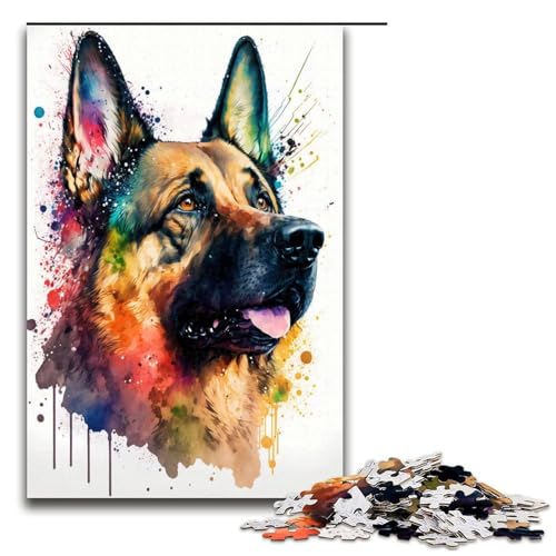 Puzzle 1000 Teile Deutscher Schäferhund Puzzle für Erwachsene aus Holz Lernspiel Herausforderung Spielzeug 75x50cm von QSYFNBZL