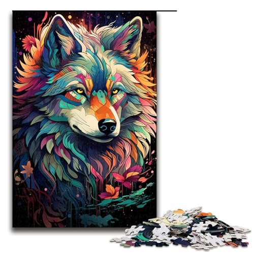 Puzzle 1000 Teile Die farbenfrohe Psychedelia der Polarwölfe Puzzle für Erwachsene aus Holz Lernspiel Herausforderungsspielzeug 75x50cm von QSYFNBZL