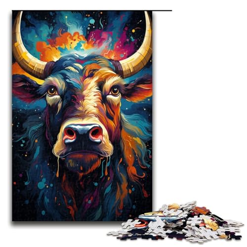 Puzzle 1000 Teile Die farbenfrohe Psychedelia der mutierten Kühe für Erwachsene Lernspiel aus Holz Herausforderungsspielzeug 75 x 50 cm von QSYFNBZL