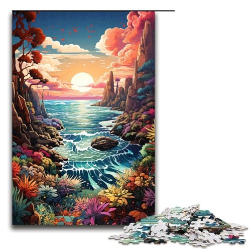 Puzzle 1000 Teile Die farbenfrohe Psychedelia von Muro Beach für Erwachsene Lernspiel aus Holz Herausforderungsspielzeug 75 x 50 cm von QSYFNBZL