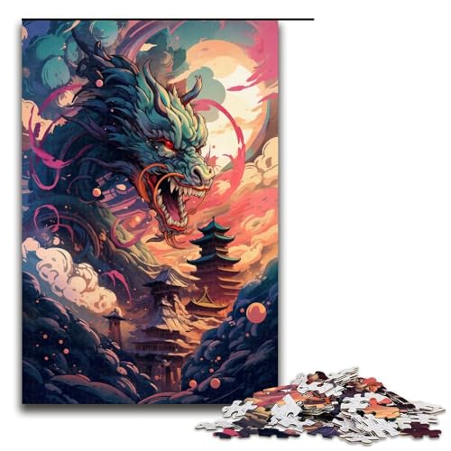 Puzzle 1000 Teile Drachen und Tempel von SplattersLots Dickes farbiges Puzzle für Erwachsene hölzernes Lernspiel herausforderndes Spielzeug 75 x 50 cm von QSYFNBZL