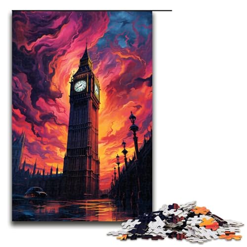 Puzzle 1000 Teile EIN großer Glockenturm über der Stadt Puzzle für Erwachsene aus Holz Lernspiel Herausforderungsspielzeug 75x50cm von QSYFNBZL
