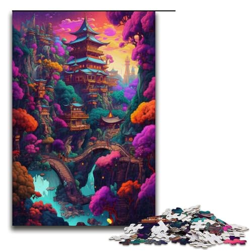 Puzzle 1000 Teile Fantasy Village Puzzle für Erwachsene aus Holz Lernspiel Herausforderung Spielzeug 75x50cm von QSYFNBZL