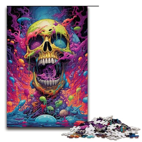 Puzzle 1000 Teile Futuristischer bunter Psychedelischer Totenkopf Puzzle für Erwachsene aus Holz Lernspiel Herausforderungsspielzeug 75x50cm Puzzle 1000 Teile Futuristischer bunter Psychedelischer Totenkopf Puzzle für Erwachsene aus Holz Lernspiel Herausforderungsspielzeug 75x50cm von QSYFNBZL