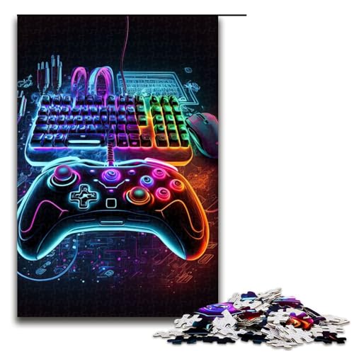 Puzzle 1000 Teile Gaming Neon Puzzle für Erwachsene Holz Lernspiel Herausforderung Spielzeug 75x50cm von QSYFNBZL