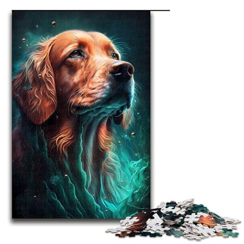 Puzzle 1000 Teile Golden Retriever Hund Puzzle für Erwachsene Holz Lernspiel Herausforderung Spielzeug 75x50cm von QSYFNBZL