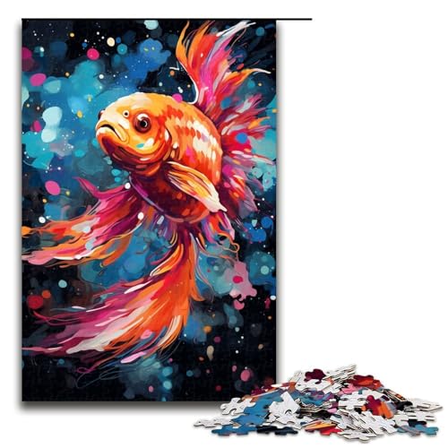 Puzzle 1000 Teile Goldfisch ist von Spritzern umgeben im Stil eines Puzzles für Erwachsene aus Holz Lernspiel Herausforderungsspielzeug 75 x 50 cm von QSYFNBZL