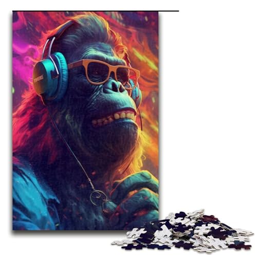 Puzzle 1000 Teile Gorilla Hop Puzzle für Erwachsene Holz Lernspiel Herausforderung Spielzeug 75x50cm von QSYFNBZL