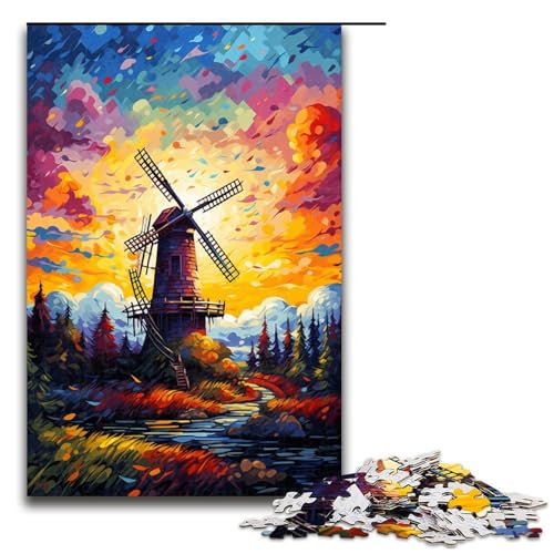 Puzzle 1000 Teile Große Windmühlen sind von Spritzern umgeben Viele Farben Puzzle für Erwachsene Hölzernes Lernspiel Herausforderungsspielzeug 75 x 50 cm von QSYFNBZL