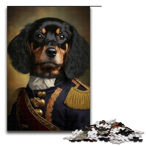 Puzzle 1000 Teile Hund in Militäruniform Puzzle für Erwachsene aus Holz Lernspiel Herausforderungsspielzeug 75x50cm von QSYFNBZL