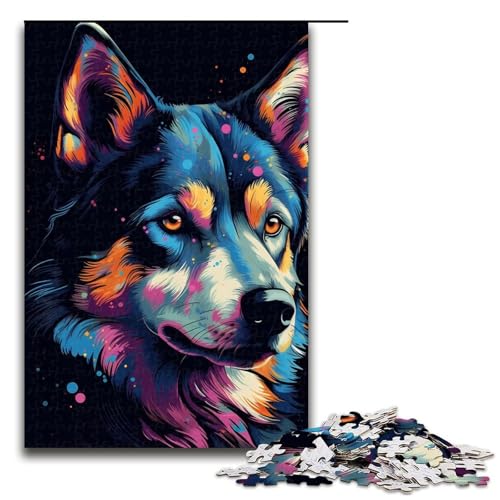 Puzzle 1000 Teile Husky Buntes Puzzle für Erwachsene aus Holz Lernspiel Herausforderungsspielzeug 75x50cm von QSYFNBZL