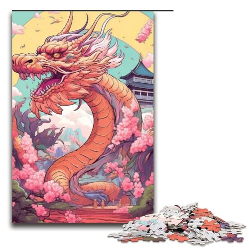 Puzzle 1000 Teile Japanischer Drache Kirsche Puzzle für Erwachsene Holz Lernspiel Herausforderung Spielzeug 75x50cm von QSYFNBZL