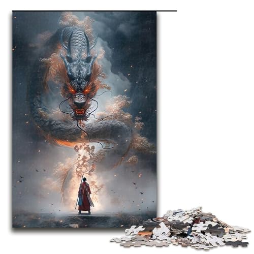 Puzzle 1000 Teile Japanischer Drache Puzzle für Erwachsene aus Holz Lernspiel Herausforderungsspielzeug 75x50cm von QSYFNBZL