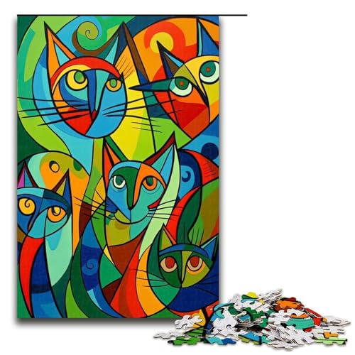 Puzzle 1000 Teile Katzen Abstraktionen Puzzle für Erwachsene aus Holz Lernspiel Herausforderungsspielzeug 75x50cm von QSYFNBZL