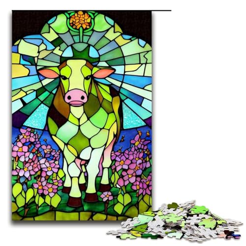 Puzzle 1000 Teile Kuh im Buntglasstil für Erwachsene Lernspiel aus Holz Herausforderungsspielzeug 75 x 50 cm Puzzle 1000 Teile Kuh im Buntglasstil für Erwachsene Lernspiel aus Holz Herausforderungsspielzeug 75 x 50 cm von QSYFNBZL