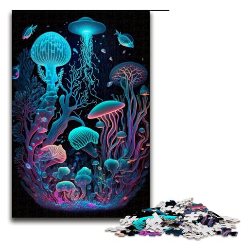 Puzzle 1000 Teile Leuchtendes Meeresleben Puzzle für Erwachsene aus Holz Lernspiel Herausforderungsspielzeug 75x50cm von QSYFNBZL
