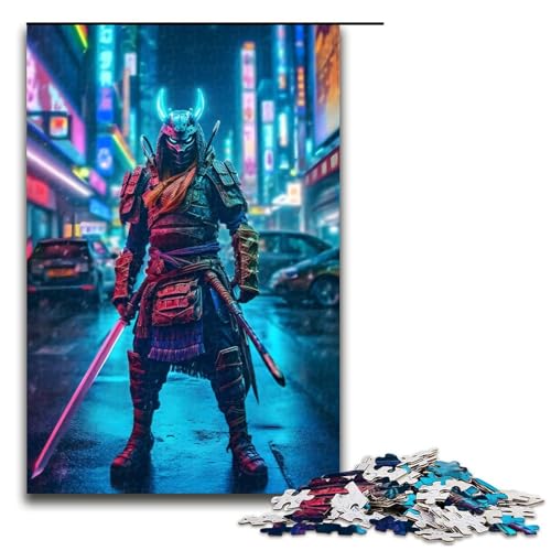 Puzzle 1000 Teile Neon Samurai in Tokio Puzzle für Erwachsene Holz Lernspiel Herausforderung Spielzeug 75x50cm von QSYFNBZL