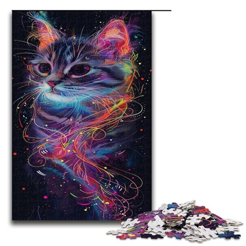 Puzzle 1000 Teile Neonkatze Puzzle für Erwachsene Holz Lernspiel Herausforderung Spielzeug 1000 PCS von QSYFNBZL