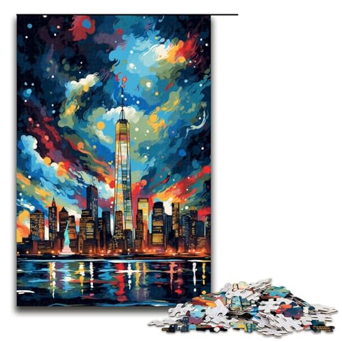 Puzzle 1000 Teile New York USA ist umgeben von Spritzern Viele Farben Puzzle für Erwachsene Hölzernes Lernspiel Herausforderungsspielzeug 75 x 50 cm von QSYFNBZL