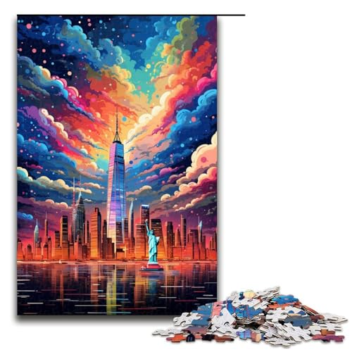 Puzzle 1000 Teile New York USA ist umgeben von Spritzern Viele Farben Puzzle für Erwachsene Hölzernes Lernspiel Herausforderungsspielzeug 75 x 50 cm von QSYFNBZL