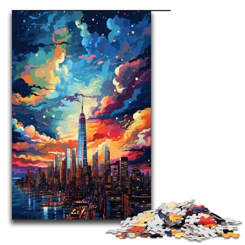 Puzzle 1000 Teile New York USA ist umgeben von Spritzern Viele Farben Puzzle für Erwachsene Hölzernes Lernspiel Herausforderungsspielzeug 75 x 50 cm von QSYFNBZL