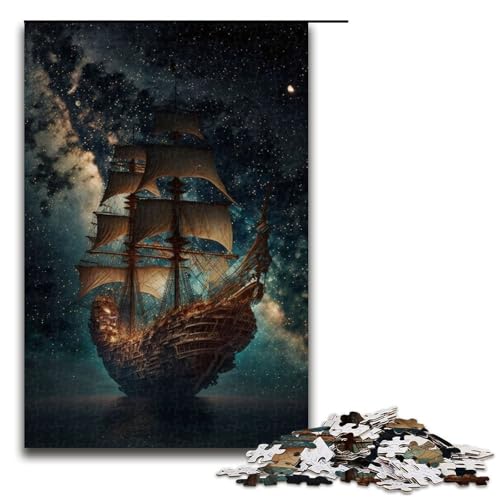 Puzzle 1000 Teile Piraten im Weltraum Puzzle für Erwachsene aus Holz Lernspiel Herausforderungsspielzeug 75x50cm von QSYFNBZL