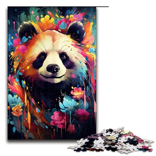 Puzzle 1000 Teile Psychedelischer bunter Panda Puzzle für Erwachsene Holz Lernspiel Herausforderungsspielzeug 75 x 50 cm von QSYFNBZL