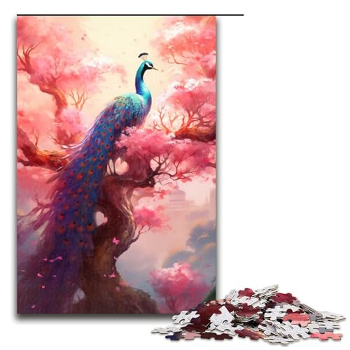 Puzzle 1000 Teile Sakura und Pfau Puzzle für Erwachsene aus Holz Lernspiel Herausforderung Spielzeug 75x50cm von QSYFNBZL