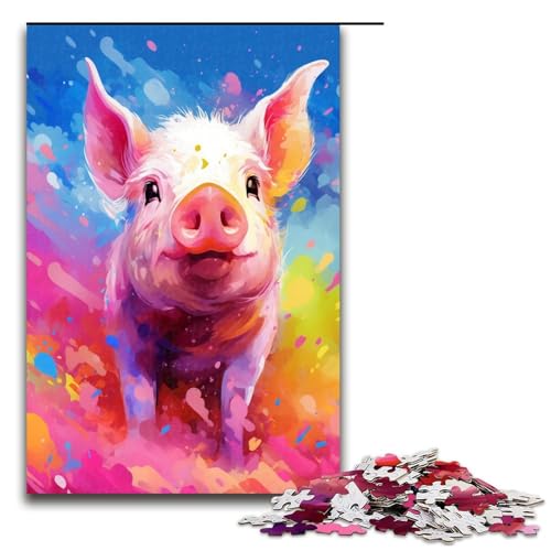Puzzle 1000 Teile Schwein ist von Spritzern umgeben viele Bunte Wolken Puzzle für Erwachsene Lernspiel aus Holz Herausforderungsspielzeug 75 x 50 cm von QSYFNBZL