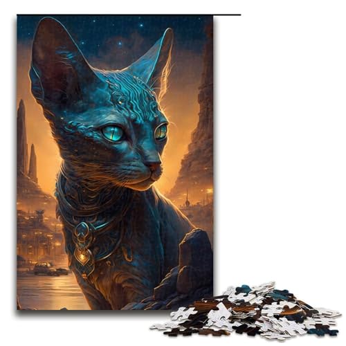 Puzzle 1000 Teile Sphynx Katze Mythos Puzzle für Erwachsene aus Holz Lernspiel Herausforderung Spielzeug 75x50cm von QSYFNBZL