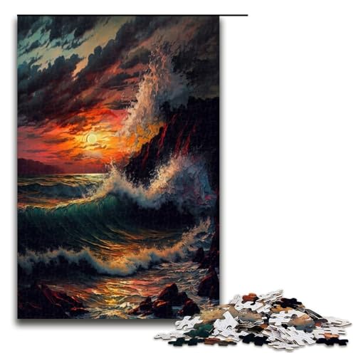 Puzzle 1000 Teile Stormly Ocean Puzzle für Erwachsene aus Holz Lernspiel Herausforderung Spielzeug 75x50cm von QSYFNBZL