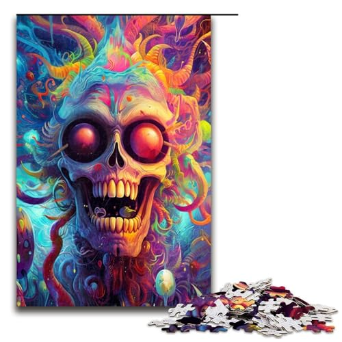 Puzzle 1000 Teile Trippy Psychedelic Skull Puzzle für Erwachsene Holz Lernspiel Herausforderung Spielzeug 75x50cm von QSYFNBZL