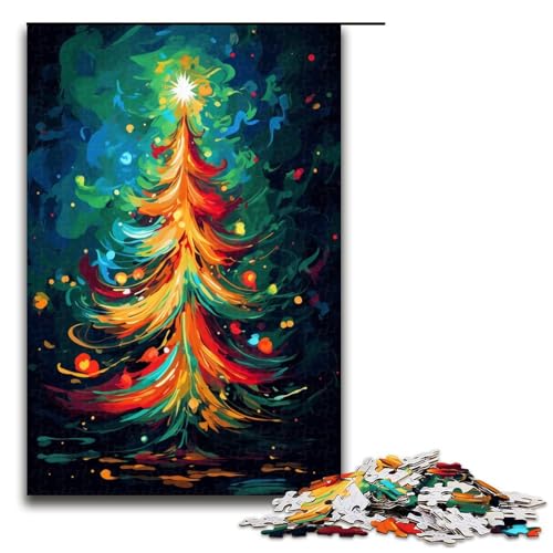 Puzzle 1000 Teile Weihnachtsbaum ist von Spritzern am Himmel umgeben Puzzle für Erwachsene Holz Lernspiel Herausforderungsspielzeug 75x50cm von QSYFNBZL
