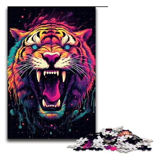 Puzzle 1000 Teile Wilder Tiger Puzzle für Erwachsene Holz Lernspiel Herausforderung Spielzeug 75x50cm von QSYFNBZL