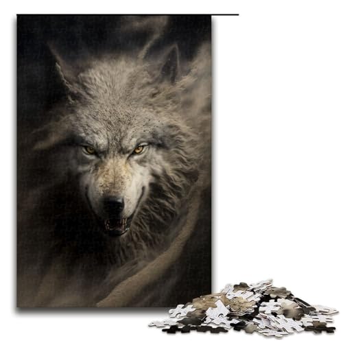 Puzzle 1000 Teile Wolf Puzzle für Erwachsene Holz Lernspiel Herausforderung Spielzeug 75x50cm von QSYFNBZL