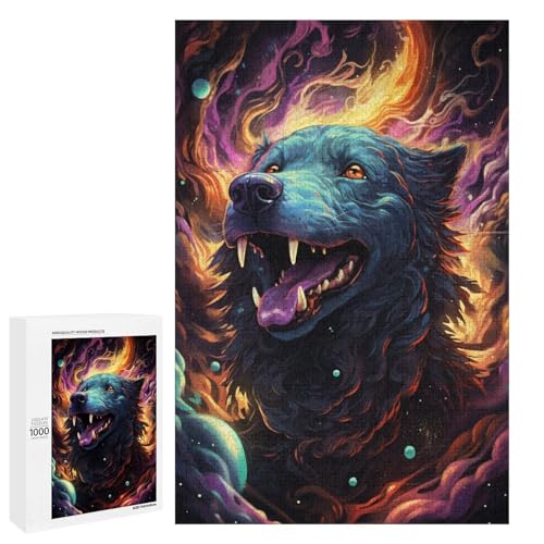Puzzle 1000 Teile bunt psychedelisch böser Hund aus der Zukunft Puzzle für Erwachsene aus Holz Lernspiel Herausforderungsspielzeug 75 x 50 cm von QSYFNBZL