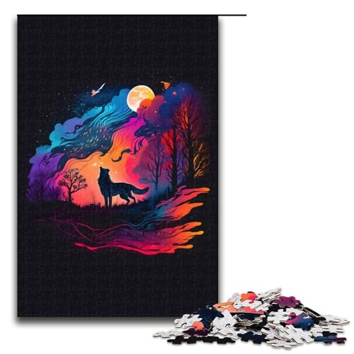 Puzzle 1000 Teile bunter Nachtwolf Puzzle für Erwachsene aus Holz Lernspiel Herausforderungsspielzeug 75 x 50 cm Puzzle 1000 Teile bunter Nachtwolf Puzzle für Erwachsene aus Holz Lernspiel Herausforderungsspielzeug 75 x 50 cm von QSYFNBZL
