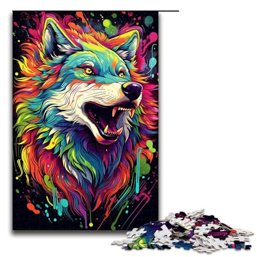 Puzzle 1000 Teile buntes Gemälde Wolf Puzzle für Erwachsene aus Holz Lernspiel Herausforderungsspielzeug 75 x 50 cm von QSYFNBZL