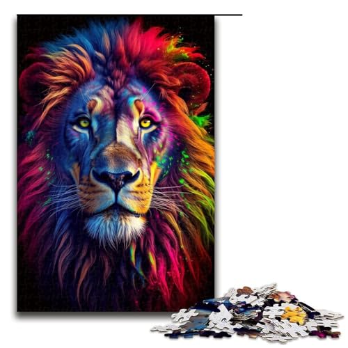 Puzzle 1000 Teile buntes Löwentier Puzzle für Erwachsene aus Holz Lernspiel Herausforderungsspielzeug 75 x 50 cm von QSYFNBZL