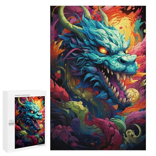 Puzzle 1000 Teile buntes psychedelisches Drachenmonster Puzzle für Erwachsene hölzernes Lernspiel Herausforderungsspielzeug 75 x 50 cm von QSYFNBZL