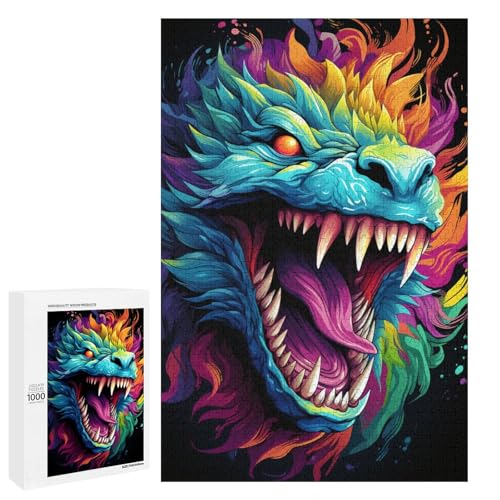 Puzzle 1000 Teile buntes psychedelisches Drachenmonster Puzzle für Erwachsene hölzernes Lernspiel Herausforderungsspielzeug 75 x 50 cm von QSYFNBZL
