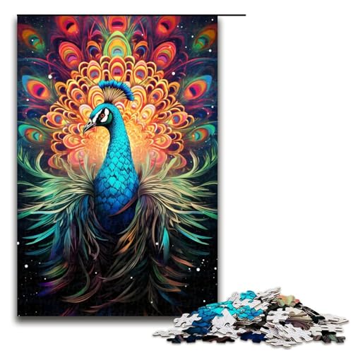 Puzzle 1000 Teile buntes psychedelisches Pfauen Puzzle für Erwachsene hölzernes Lernspiel Herausforderungsspielzeug 75 x 50 cm von QSYFNBZL