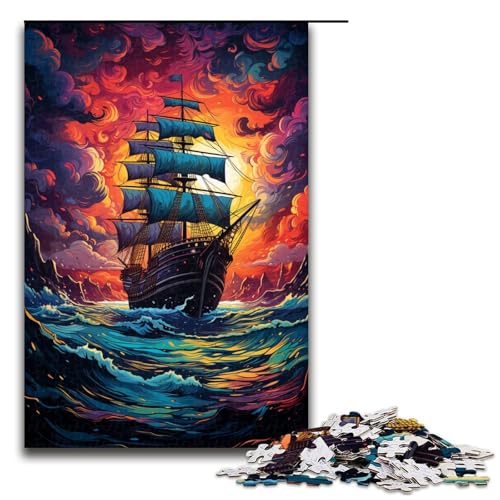 Puzzle 1000 Teile buntes psychedelisches Piratenschiff Puzzle für Erwachsene hölzernes Lernspiel Herausforderungsspielzeug 75 x 50 cm von QSYFNBZL