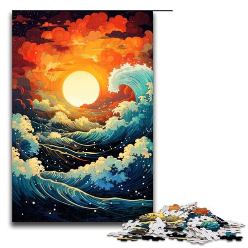 Puzzle 1000 Teile buntes psychedelisches Sonnenuntergangswellen Puzzle für Erwachsene hölzernes Lernspiel Herausforderungsspielzeug 75 x 50 cm von QSYFNBZL