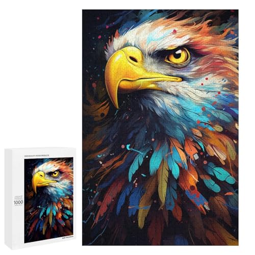Puzzle 1000 Teile buntes psychedelisches Tieradler Puzzle für Erwachsene aus Holz Lernspiel Herausforderungsspielzeug 75 x 50 cm von QSYFNBZL