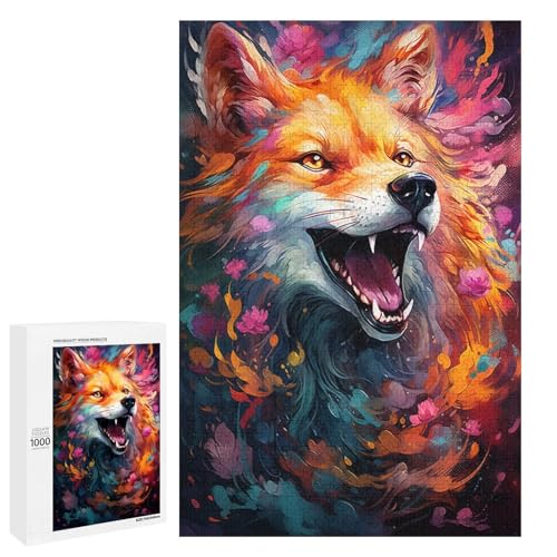 Puzzle 1000 Teile buntes psychedelisches Tierfuchs Puzzle für Erwachsene hölzernes Lernspiel Herausforderungsspielzeug 75 x 50 cm von QSYFNBZL