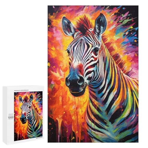Puzzle 1000 Teile buntes psychedelisches Tierzebra Puzzle für Erwachsene hölzernes Lernspiel Herausforderungsspielzeug 75 x 50 cm von QSYFNBZL