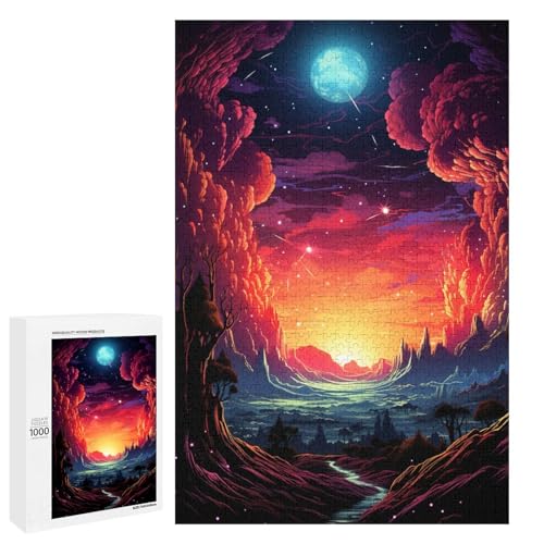 Puzzle 1000 Teile farbenfrohes psychedelisches Fantasy Weltraum Puzzle für Erwachsene hölzernes Lernspiel Herausforderungsspielzeug 75 x 50 cm von QSYFNBZL